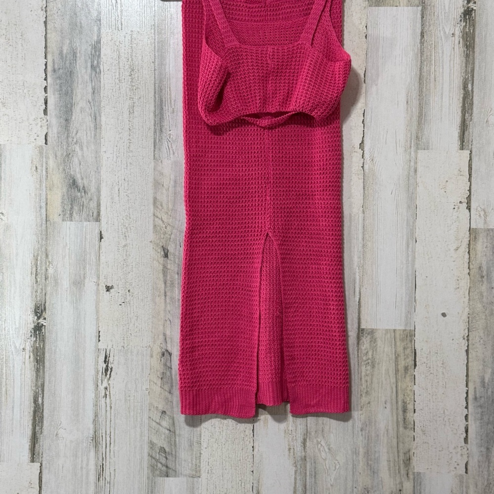 Two Piece Pink Knit Maxi Skirt and Cropped Sleeveless Top Knit Cover Up - Picture 7 of 16